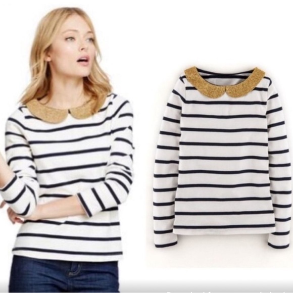Boden Striped Gold Shimmer Collar Top - Picture 12 of 12
